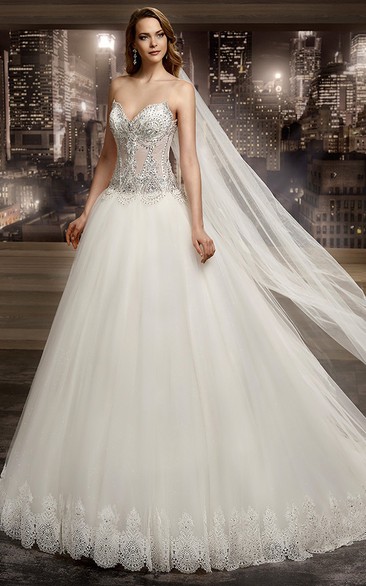 Sweetheart Brush-train A-line Wedding Dress with Beaded Corset
