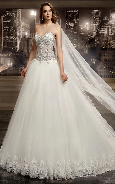 Sweetheart Brush-train A-line Wedding Dress with Beaded Corset