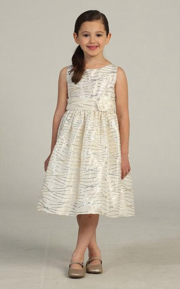 Tea-Length Sequins&Taffeta Flower Girl Dress