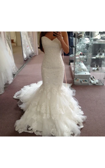 Sweetheart Beading Mermaid Wedding Gown With Layered Tulle Skirt