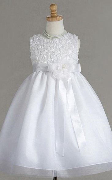 Tea-Length Floral Floral Tulle Flower Girl Dress