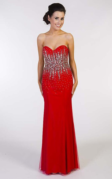 Sheath Sleeveless Sweetheart Long Crystal Jersey Prom Dress With Corset Back