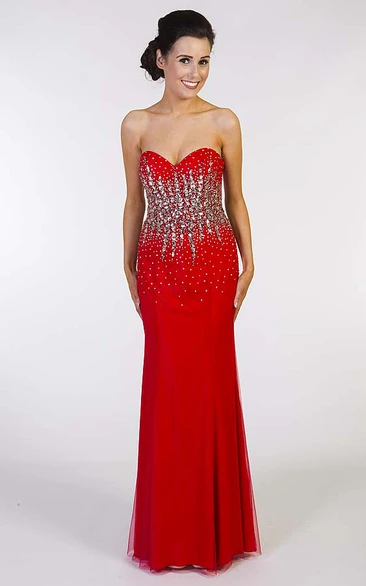 Sheath Sleeveless Sweetheart Long Crystal Jersey Prom Dress With Corset Back