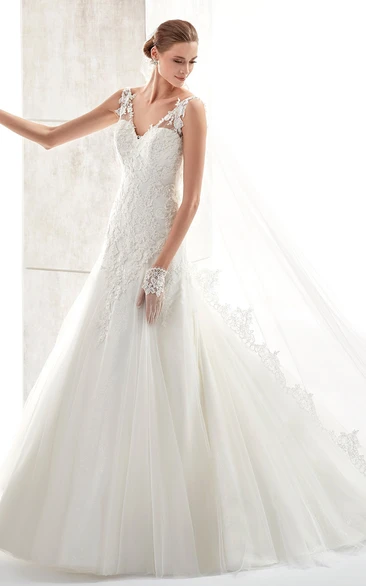 Sweetheart A-Line Wedding Dress With Floral Straps And Low-V Back