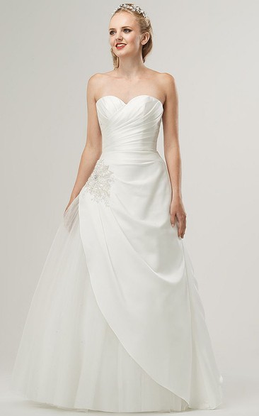 Sweetheart Floor-Length Beaded Satin Wedding Dress With Criss Cross And Corset Back