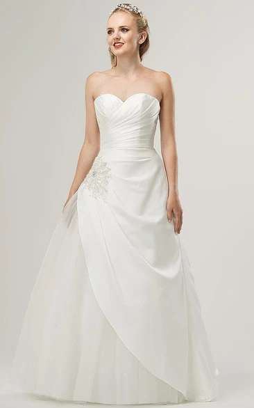 Sweetheart Floor-Length Beaded Satin Wedding Dress With Criss Cross And Corset Back