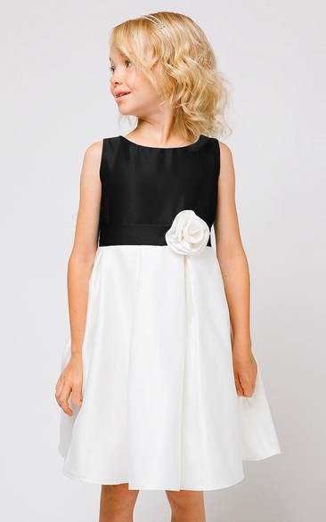 Floral Pleated Floral Satin Flower Girl Dress With Sash
