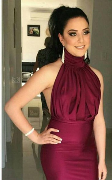 Glitz High-Neck Burgundy Prom Dresses Mermaid Long Party Gowns