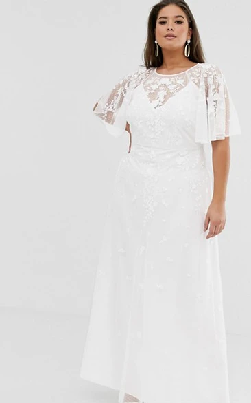 Ethereal Chiffon and Tulle Sheath Bridal Separates Gown with Appliques
