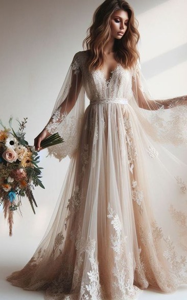 Ivory Lace V-Neck Wedding Gown