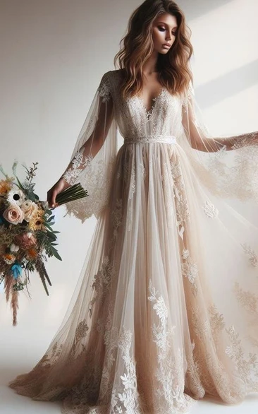 Ivory Lace V-Neck Wedding Gown