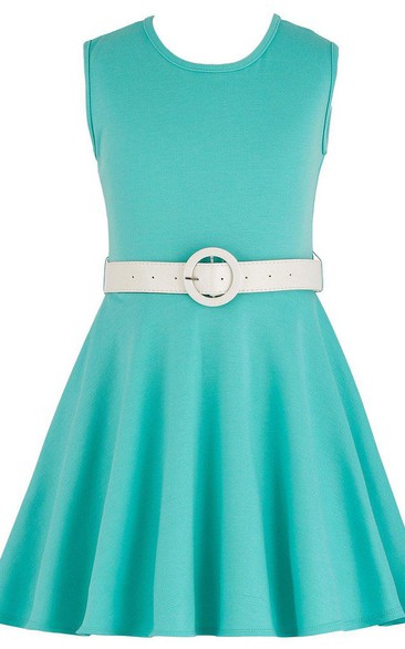 Sleeveless Scoop-neck A-line Dress With Pleats