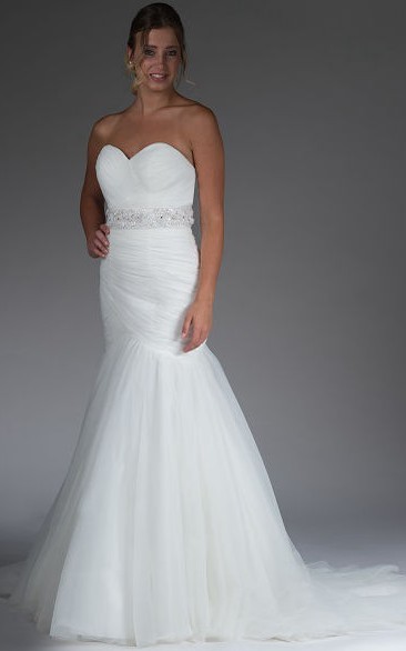 Sweetheart Mermaid Tulle Bridal Gown With Removable Crystal Sash