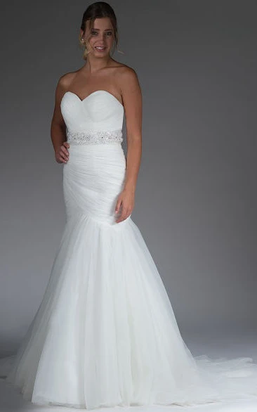 Sweetheart Mermaid Tulle Bridal Gown With Removable Crystal Sash
