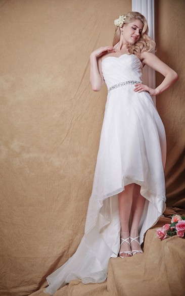Natural Waist With Sparkling Belt and Hi Low Hemline Modern and Classic Elements