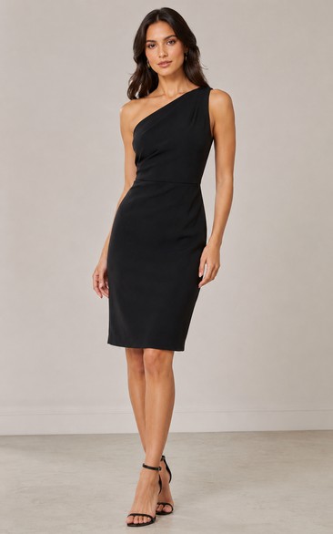 One-Shoulder Black Knee-Length Cocktail Dress