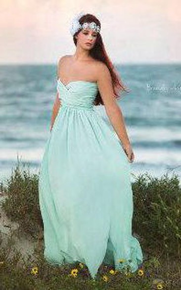 Strapless Sweetheart A-line Pleated Chiffon Long Dress With Ruching