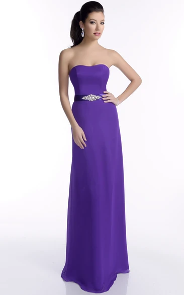 Strapless A-Line Chiffon Bridesmaid Dress Featuring Crystal Detailed Waist