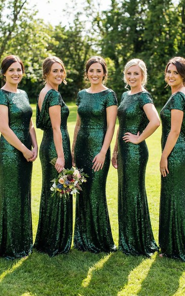 Cap Sleeve Floor-Length Allover Sequin Gown