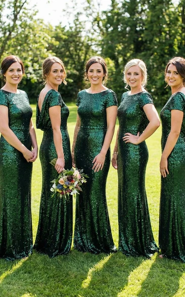 Cap Sleeve Floor-Length Allover Sequin Gown