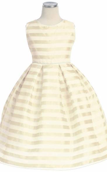 Tea-Length Sleeveless Pleated Organza Flower Girl Dress