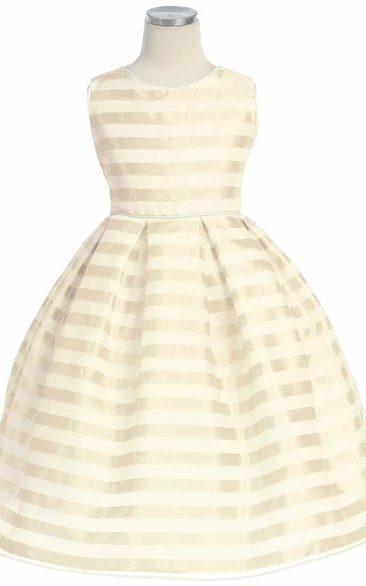 Tea-Length Sleeveless Pleated Organza Flower Girl Dress