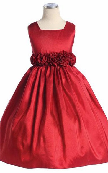 Tea-Length Tiered Taffeta Flower Girl Dress