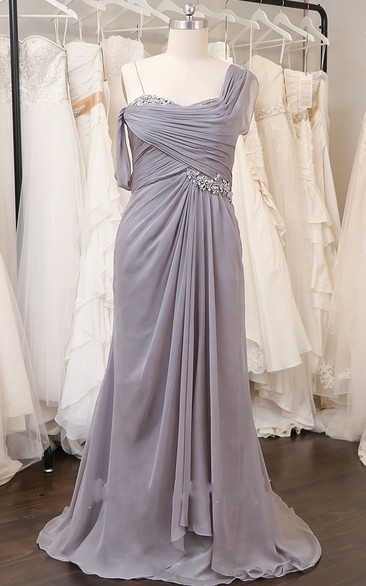 Chiffon Sheath One-shoulder Prom Dress with Beadings
