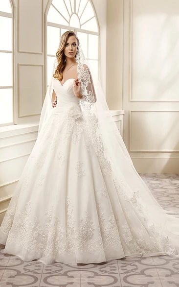 A-Line Sweetheart Criss-Cross Organza Wedding Dress With Flower