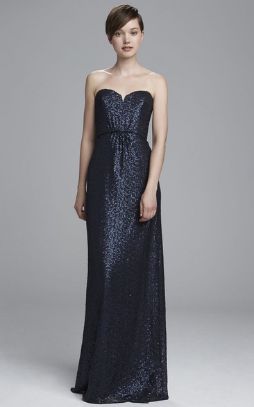 Sheath Sleeveless Long Sweetheart Satin Bridesmaid Dress