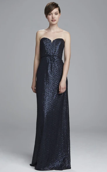 Sheath Sleeveless Long Sweetheart Satin Bridesmaid Dress