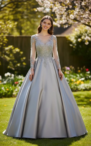 Regal Lace & Satin Illusion Gown