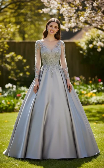 Regal Lace & Satin Illusion Gown