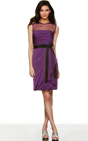 Short Pencil High Neck Sleeveless Ruched Chiffon Bridesmaid Dress