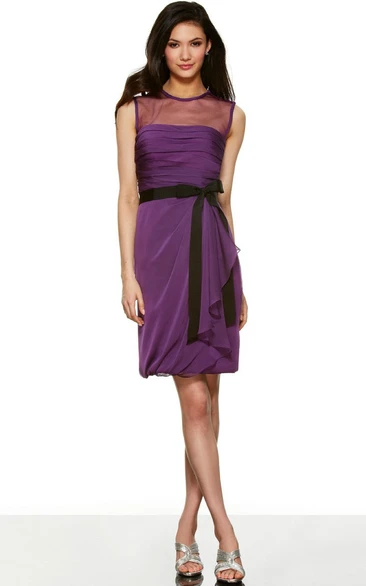 Short Pencil High Neck Sleeveless Ruched Chiffon Bridesmaid Dress