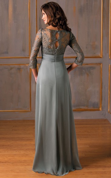 3-4 Sleeved Gown With Lace Bodice And Keyholes Back - Dorris Wedding