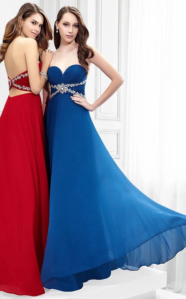 Floor-Length Sleeveless Criss-Cross Sweetheart Chiffon Prom Dress