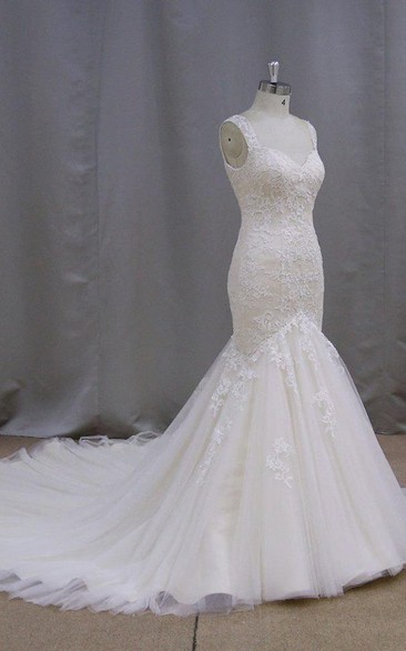 Lace Trumpet V-Neck Sleeveless Dress With Zipper Back