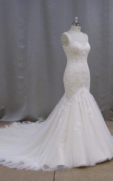 Lace Trumpet V-Neck Sleeveless Dress With Zipper Back