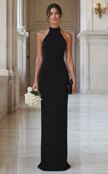 Black Halter Floor-length Sheath Wedding Dress