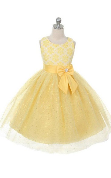 Sleeveless Scoop-neck A-line Dress With Sequins and Bow