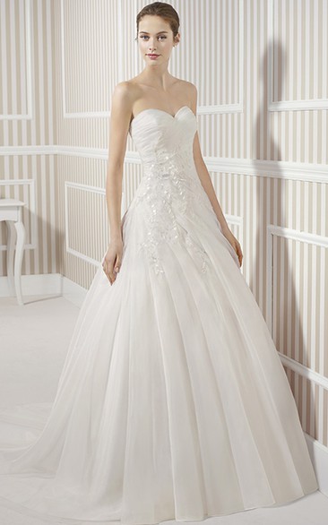 A-Line Draped Sweetheart Long Organza Wedding Dress With Criss Cross And Cape