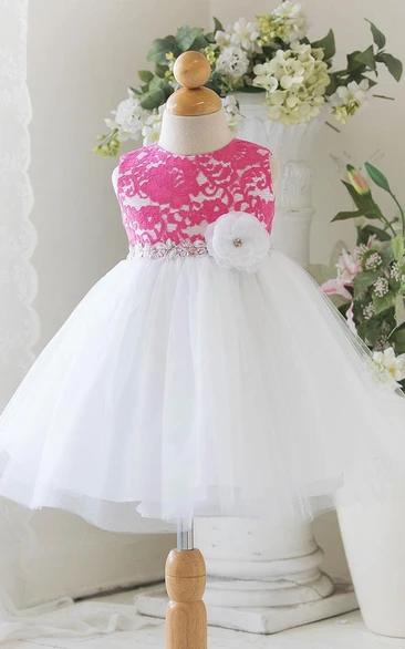 Floral Tiered Tulle&Lace Flower Girl Dress