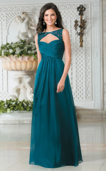 Sleeveless A-Line Long Gown With Keyhole And V-Back