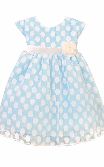 Tea-Length Cap-Sleeve Tiered Empire Flower Girl Dress