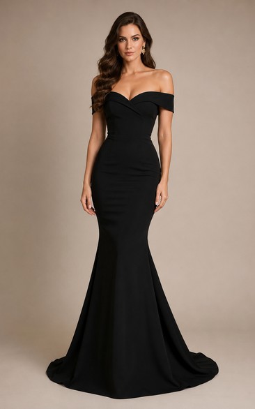 Black Off Shoulder Mermaid Evening Dress with Sweetheart Bodice