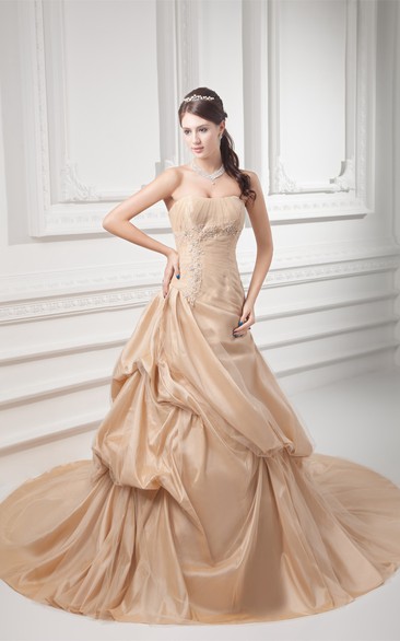 Strapless A-Line Pick-Up Beading and Ball-Gown With Ruching
