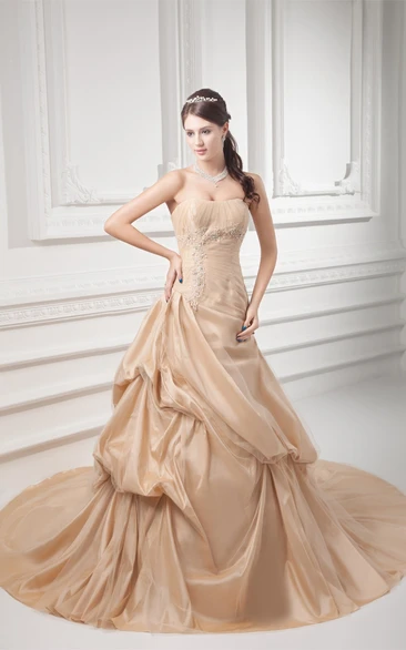 Strapless A-Line Pick-Up Beading and Ball-Gown With Ruching