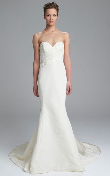 Sheath Sweetheart Maxi Satin Wedding Dress With Embroidery And V Back