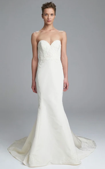 Sheath Sweetheart Maxi Satin Wedding Dress With Embroidery And V Back